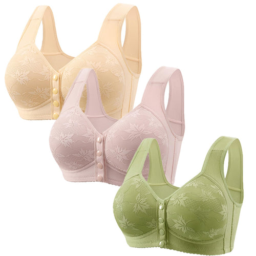 3 Pack Daisy Bras for Women Plus Size Bras Front Closure Bras No Underwire Full Coverage Bralettes Everyday Wear Bras